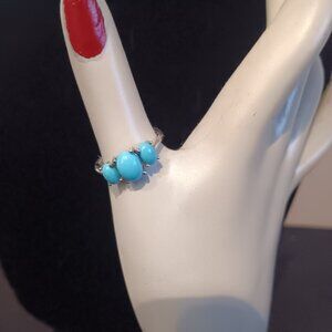 3-Stone Sleeping Beauty Turquoise Rhodium over Sterling Silver Ring Size 7